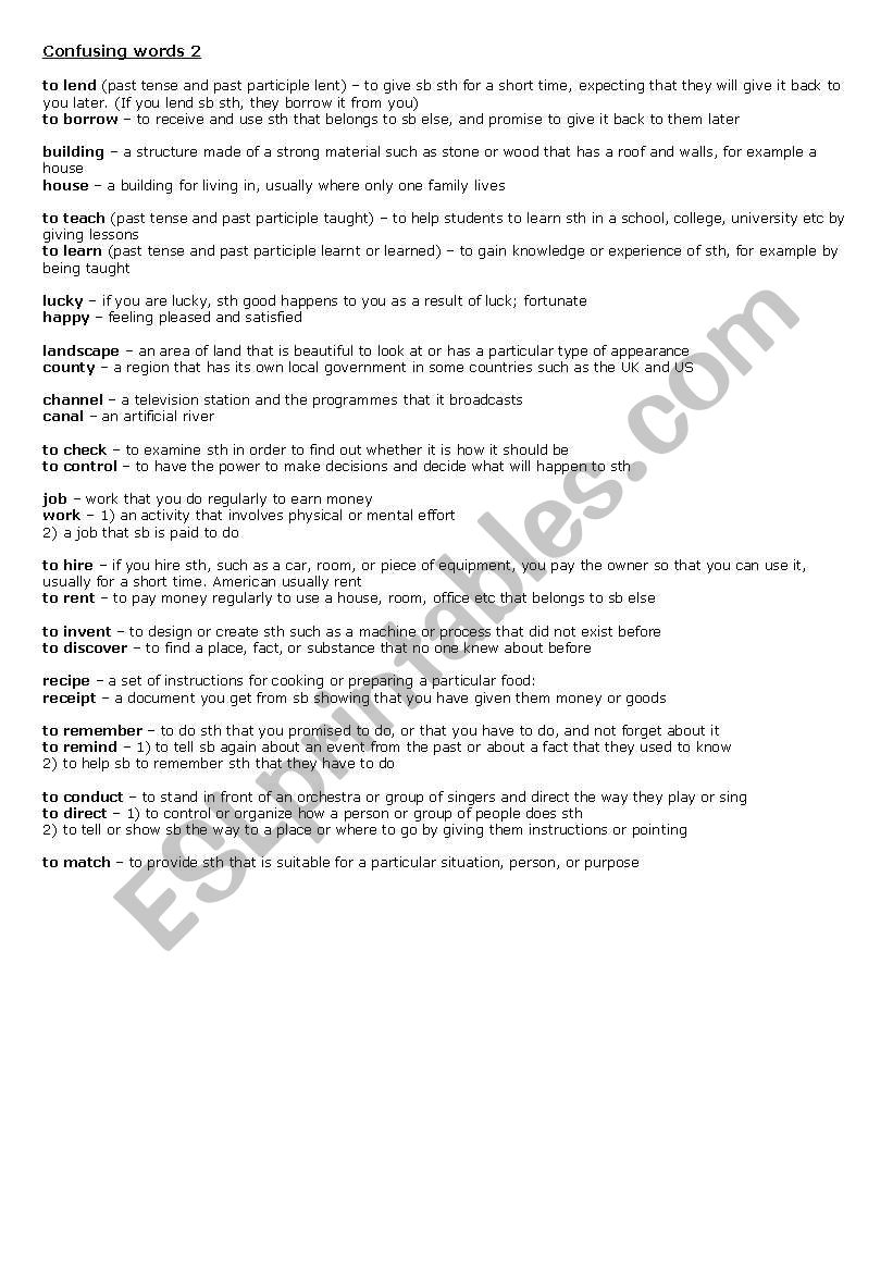 Confusing words 2 worksheet