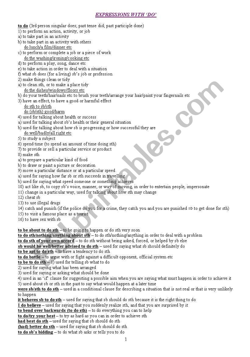 EXPRESSIONS WITH Â´DOÂ´ worksheet