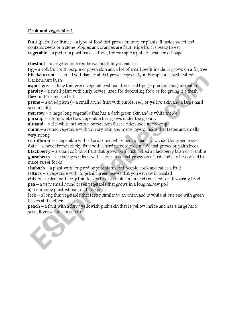 Fruit and vegetables 1 worksheet