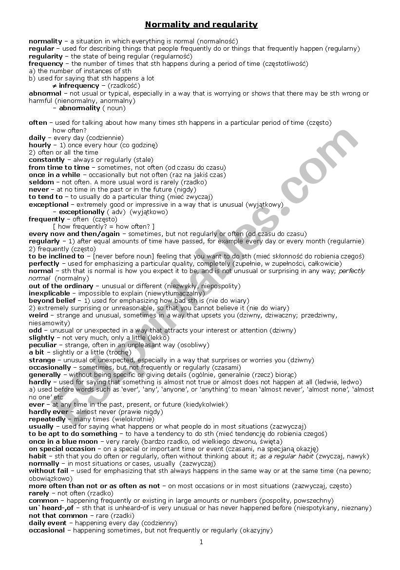 Normality and regularity worksheet