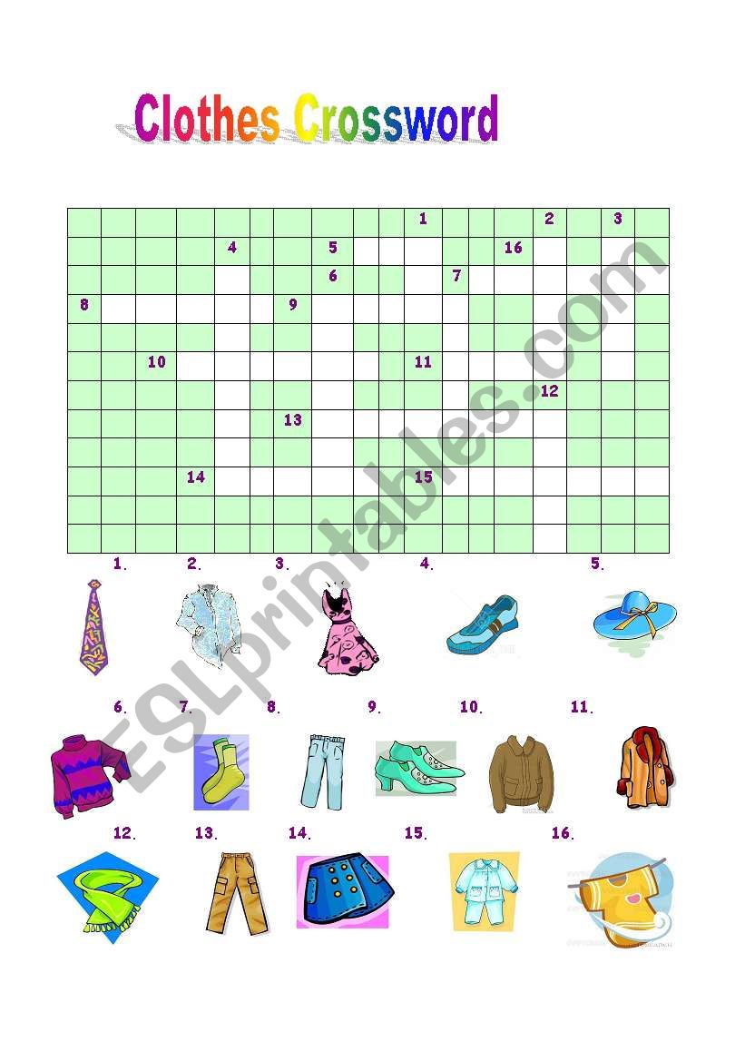 CLOTHES CROSSWORD worksheet