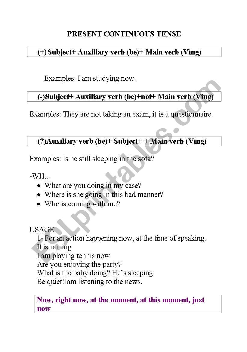 present continuous worksheet