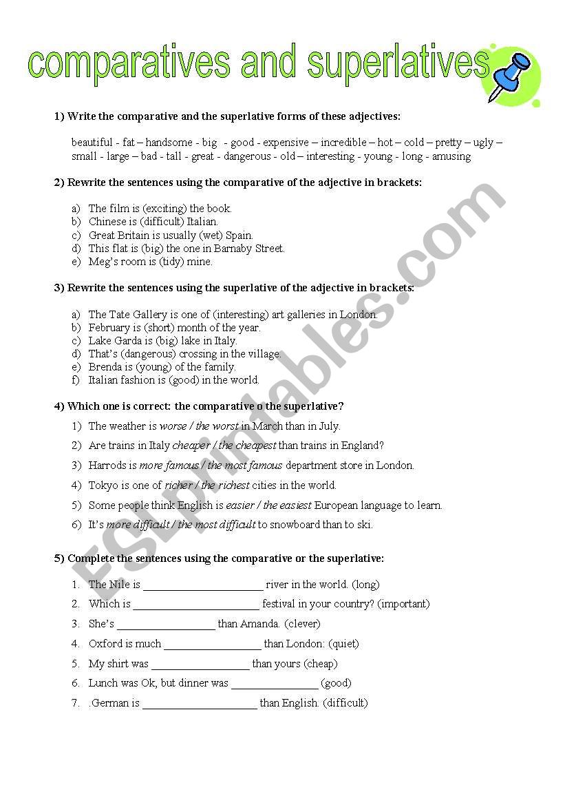 comparatives and superlatives worksheet