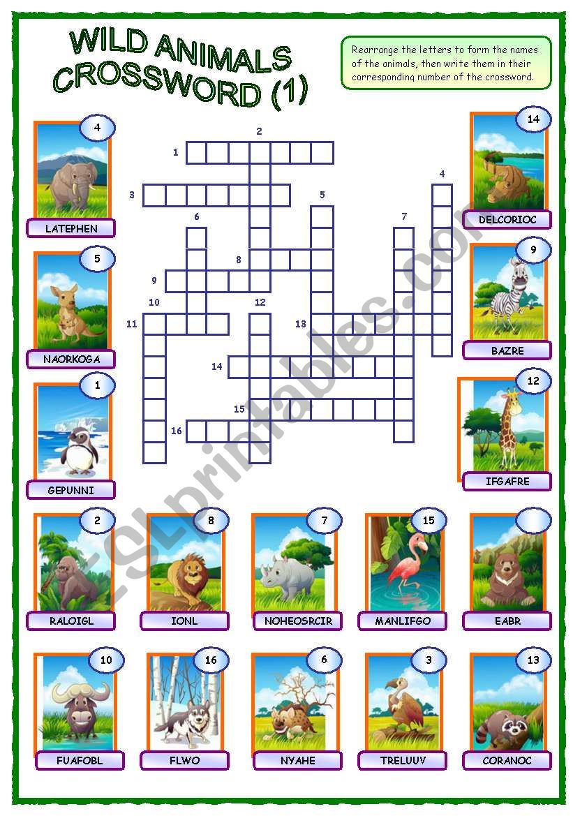 Wild Animals Crossword (1 of 2)