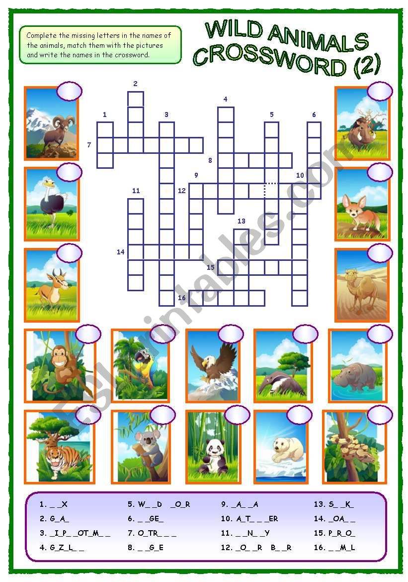 Wild Animals Crossword (2 of 2)