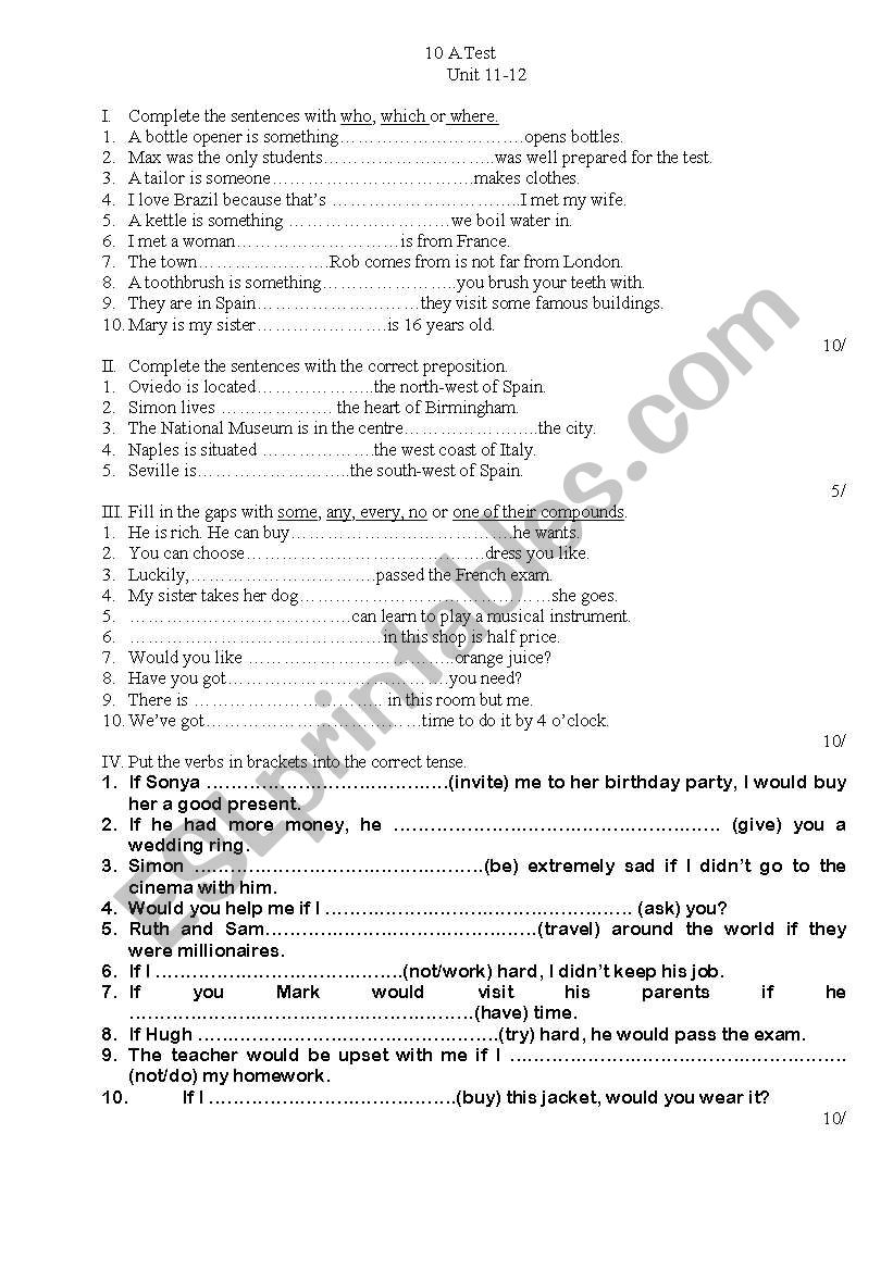 Test paper worksheet