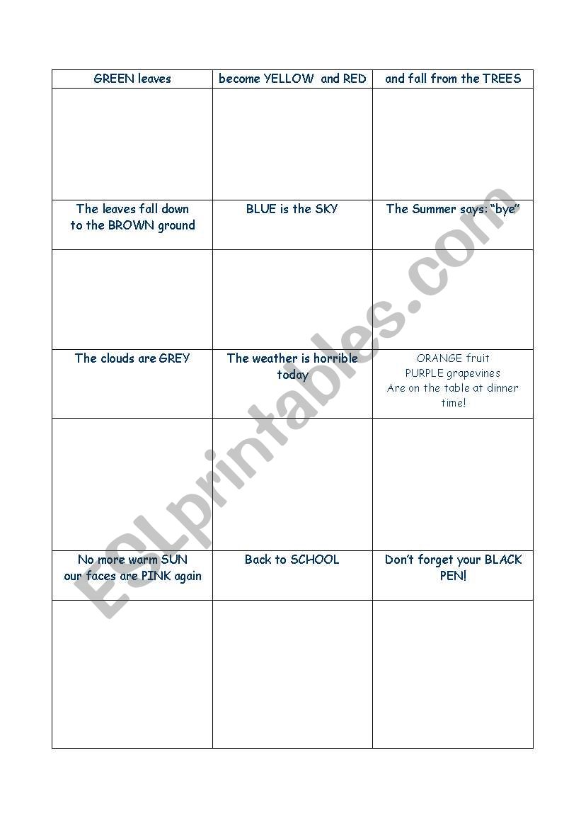 filastrocca dei colori worksheet