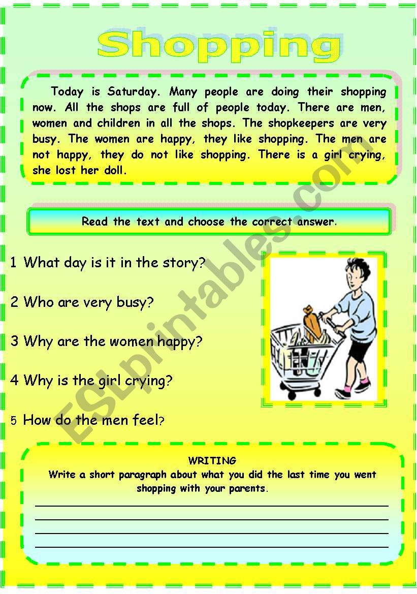 READING  :  SHOPPING worksheet