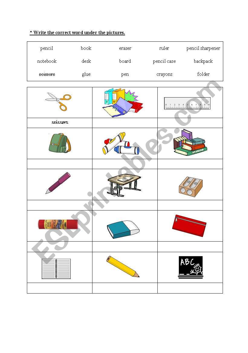 classroom objects worksheet