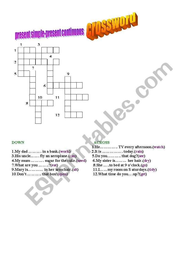 present simple-present continuous crossword