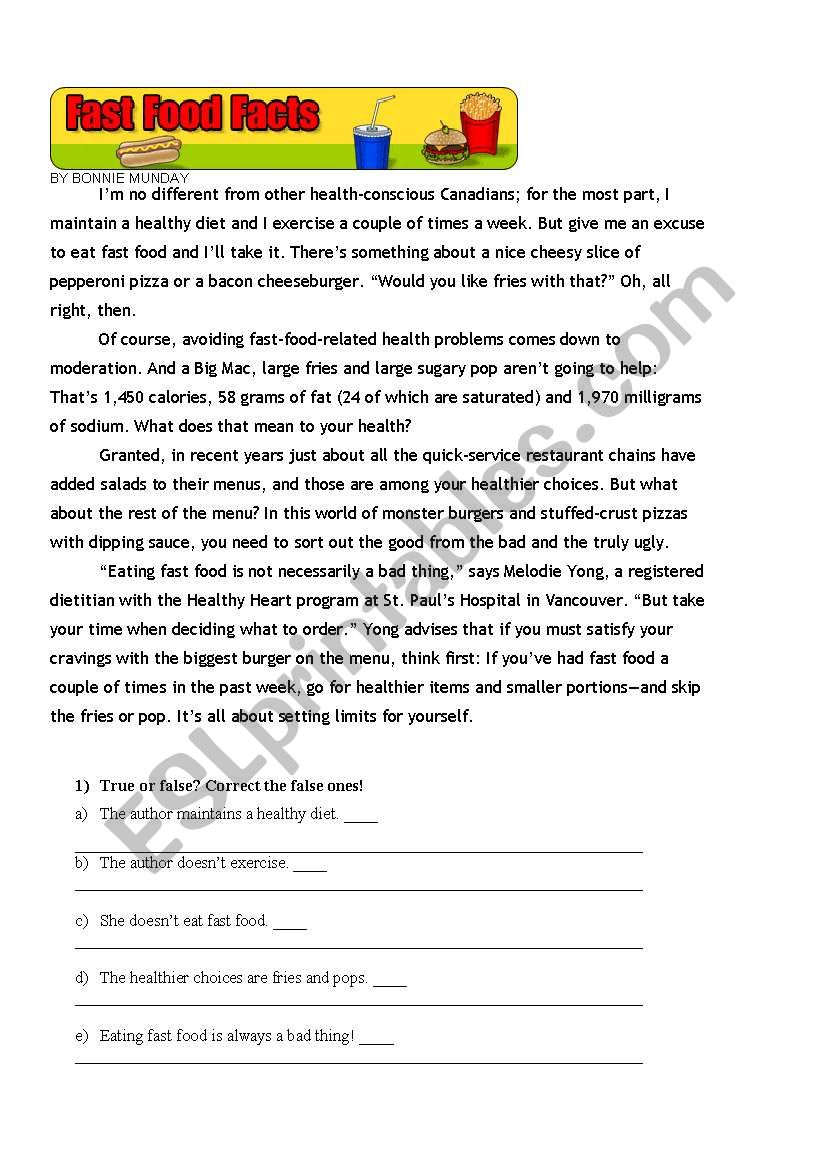 Fast food worksheet