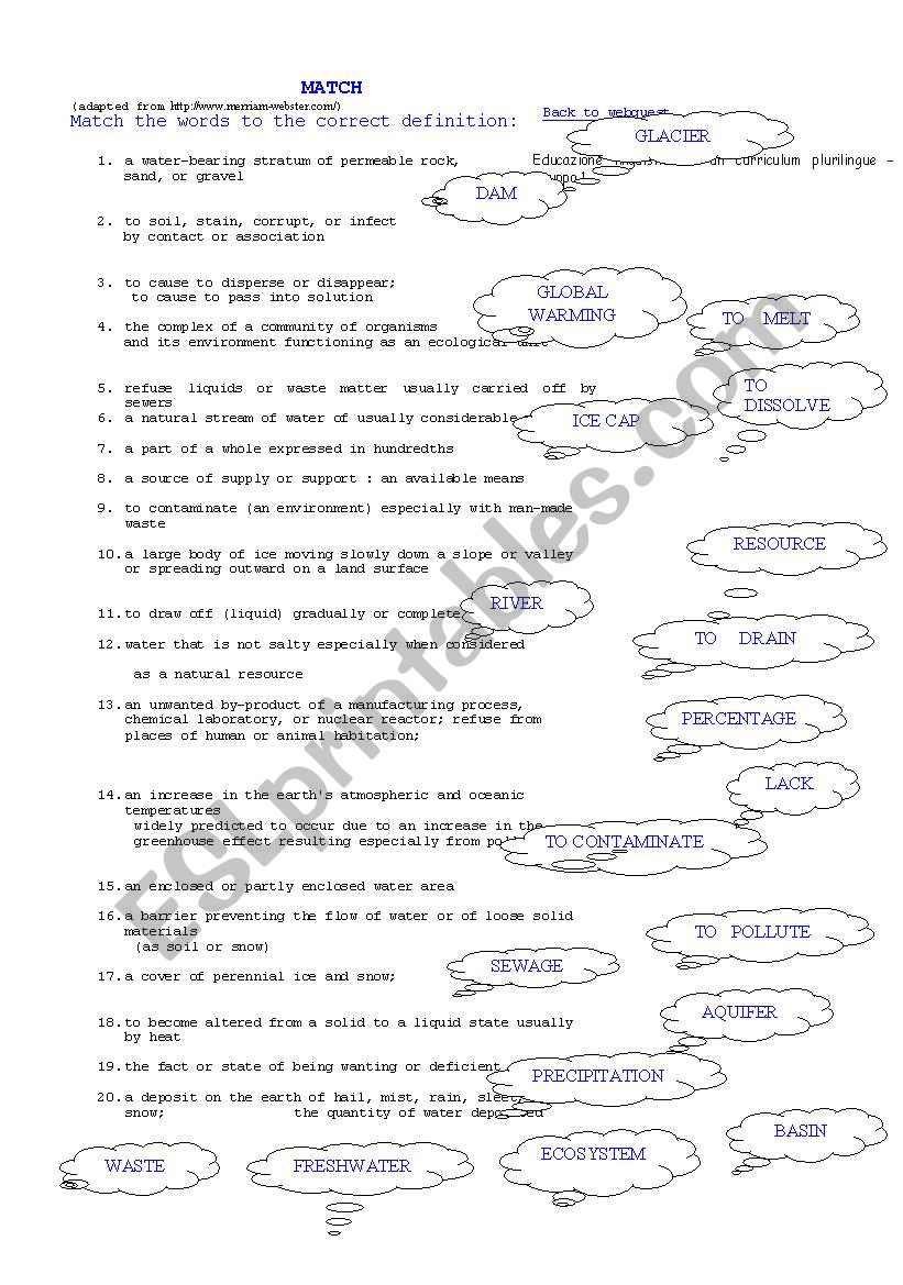 match worksheet