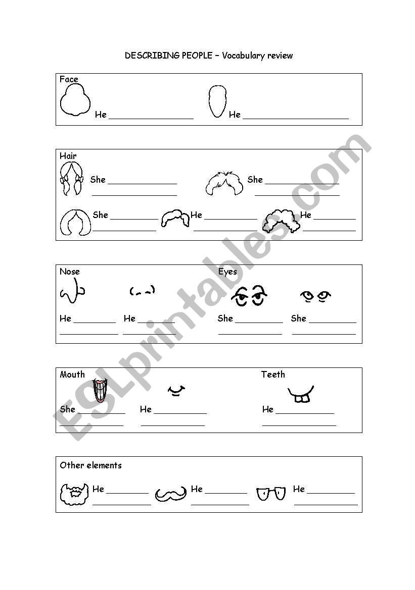 Describing people worksheet