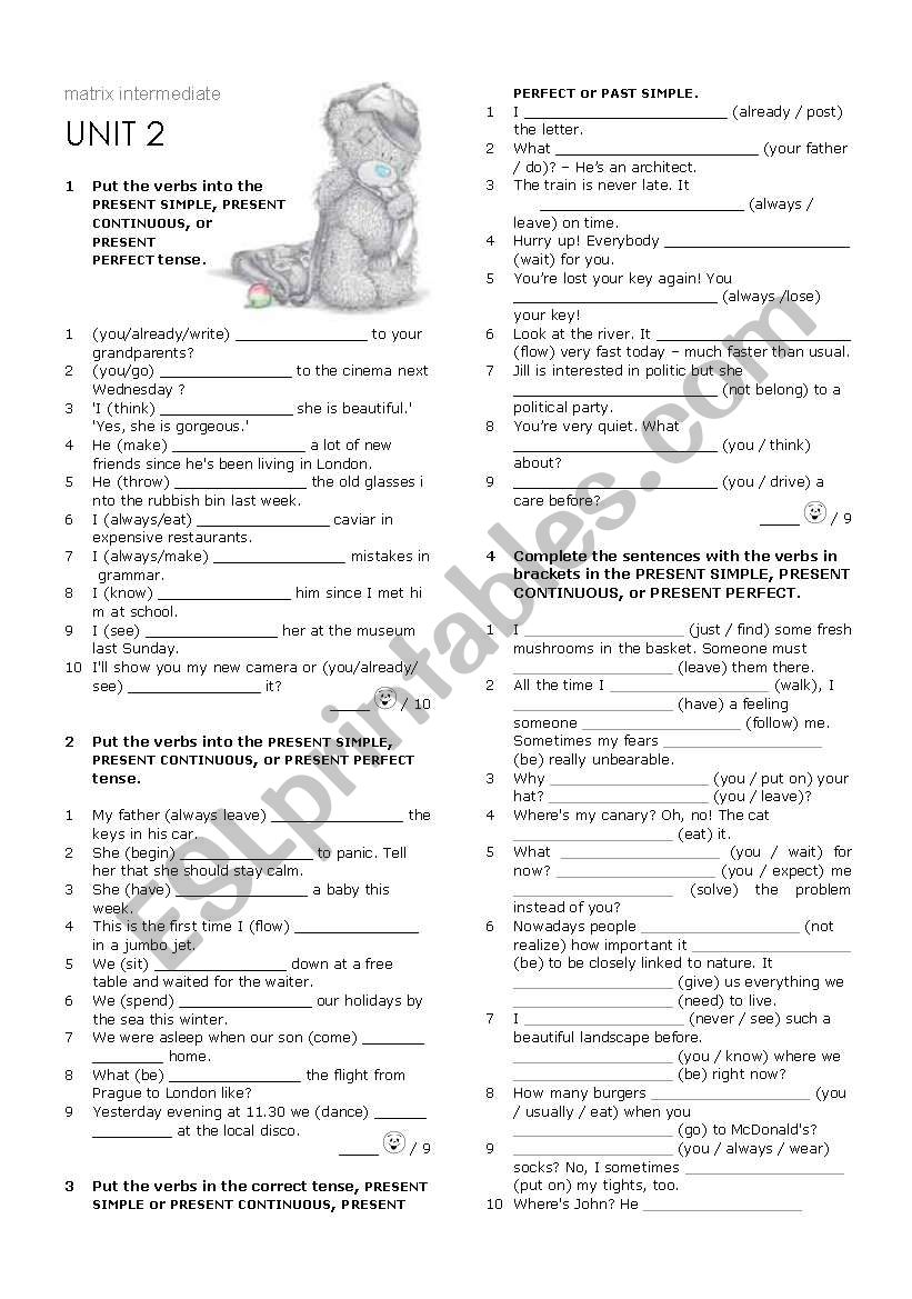 Present Simple, Present Continuous and Present Perfect