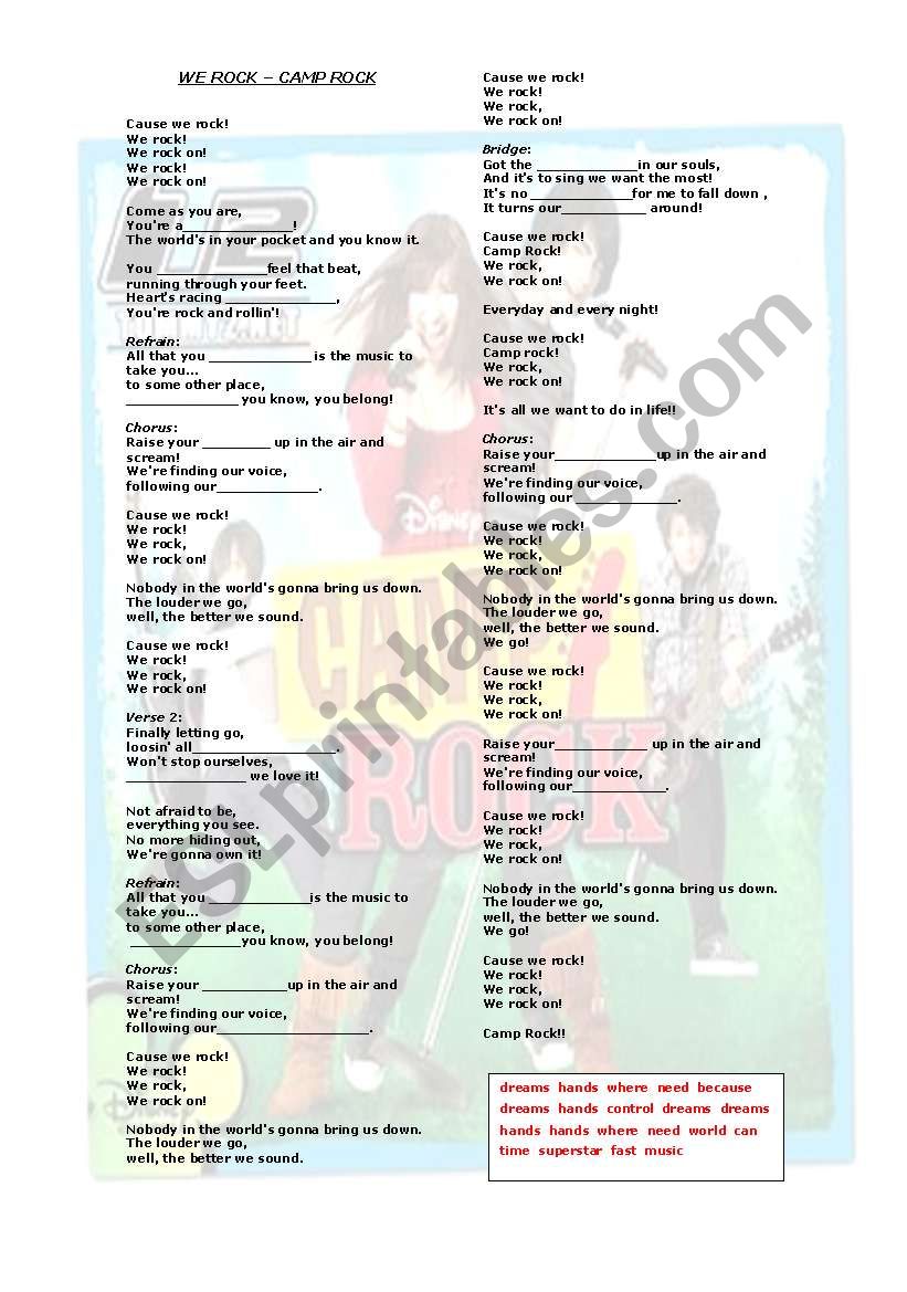 We rock - Camp rock worksheet