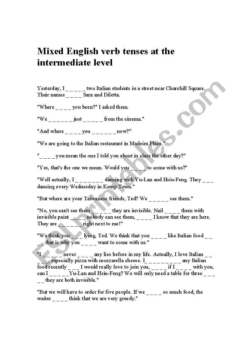 Mixed English Verb Tenses worksheet