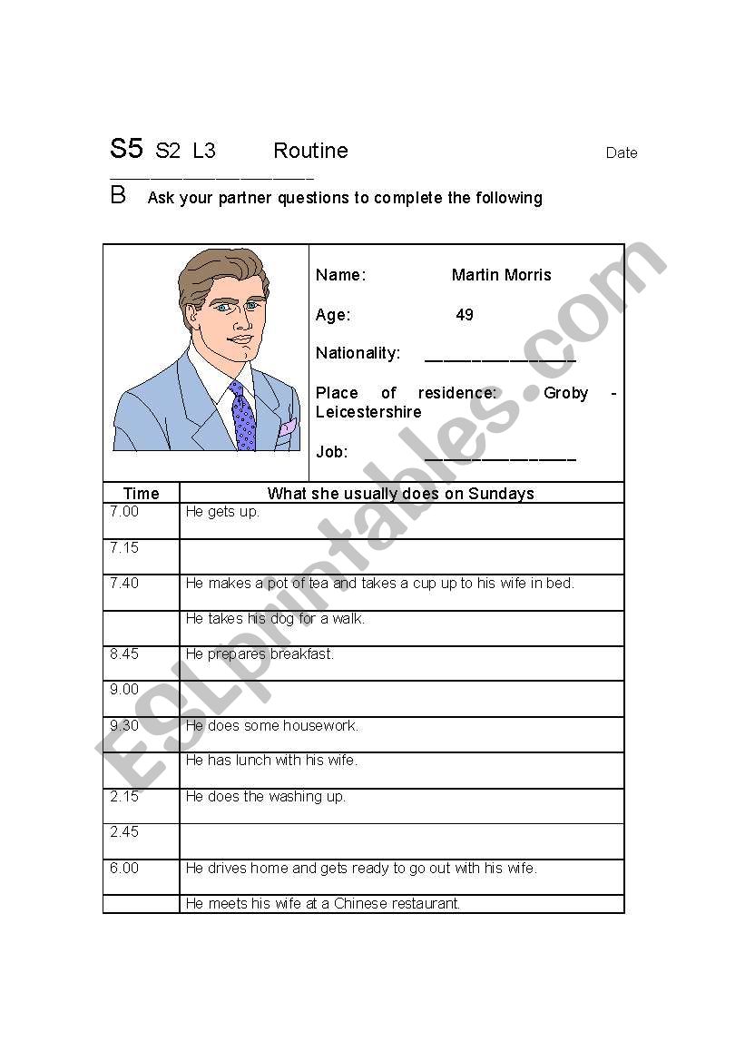 routine worksheet