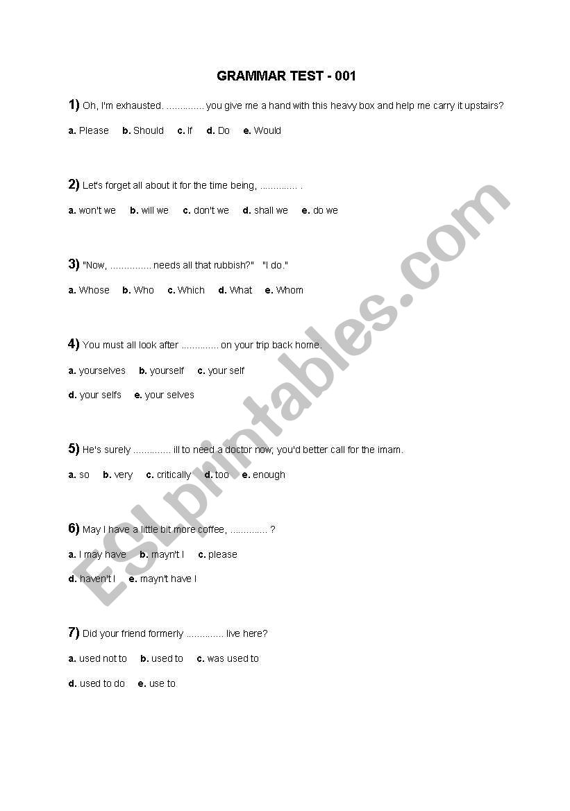 Grammar Tests worksheet