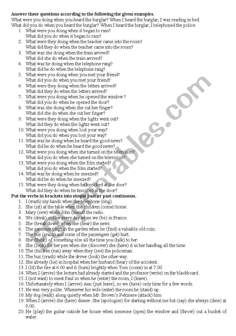 Past continuous worksheet