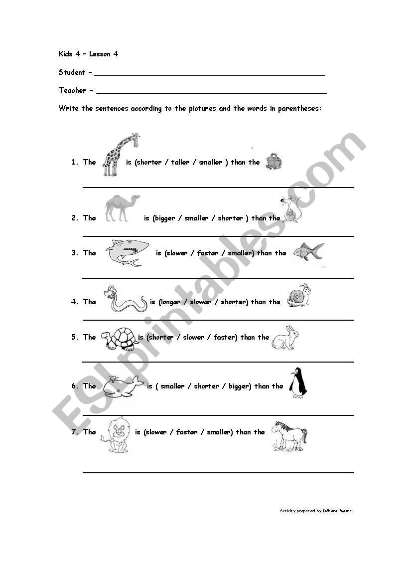 Comparing animals worksheet