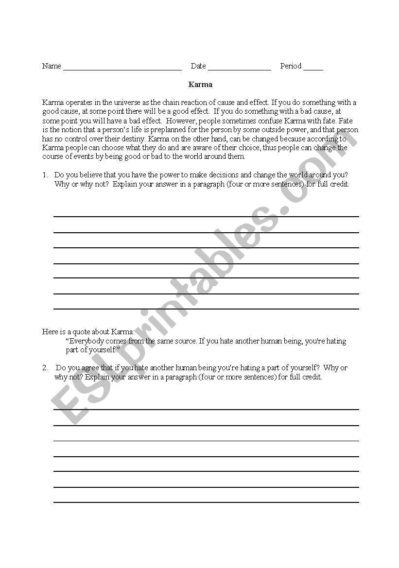 Karma Buddha Buddhism  worksheet