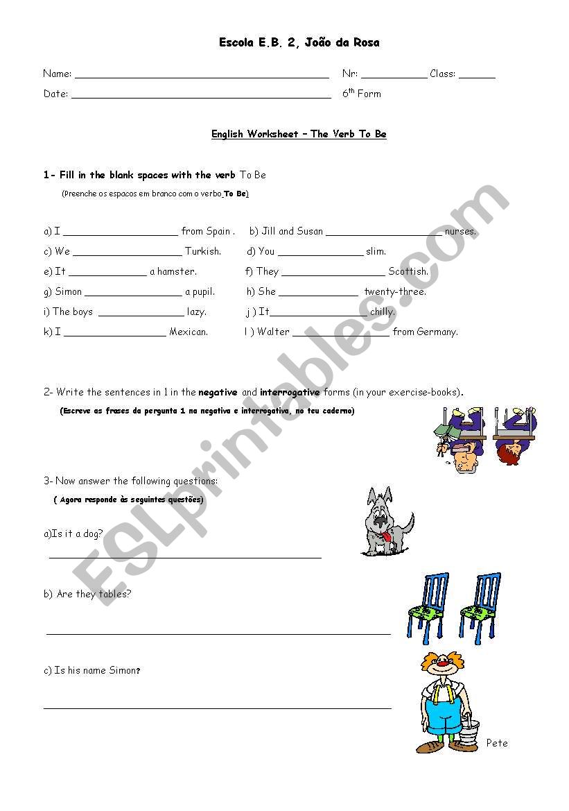 THE VERB TO BE worksheet