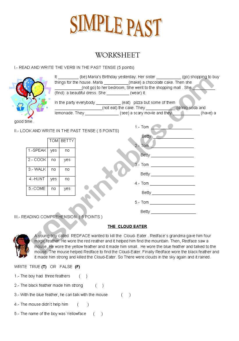 SIMPLE PAST WORKSHEET worksheet