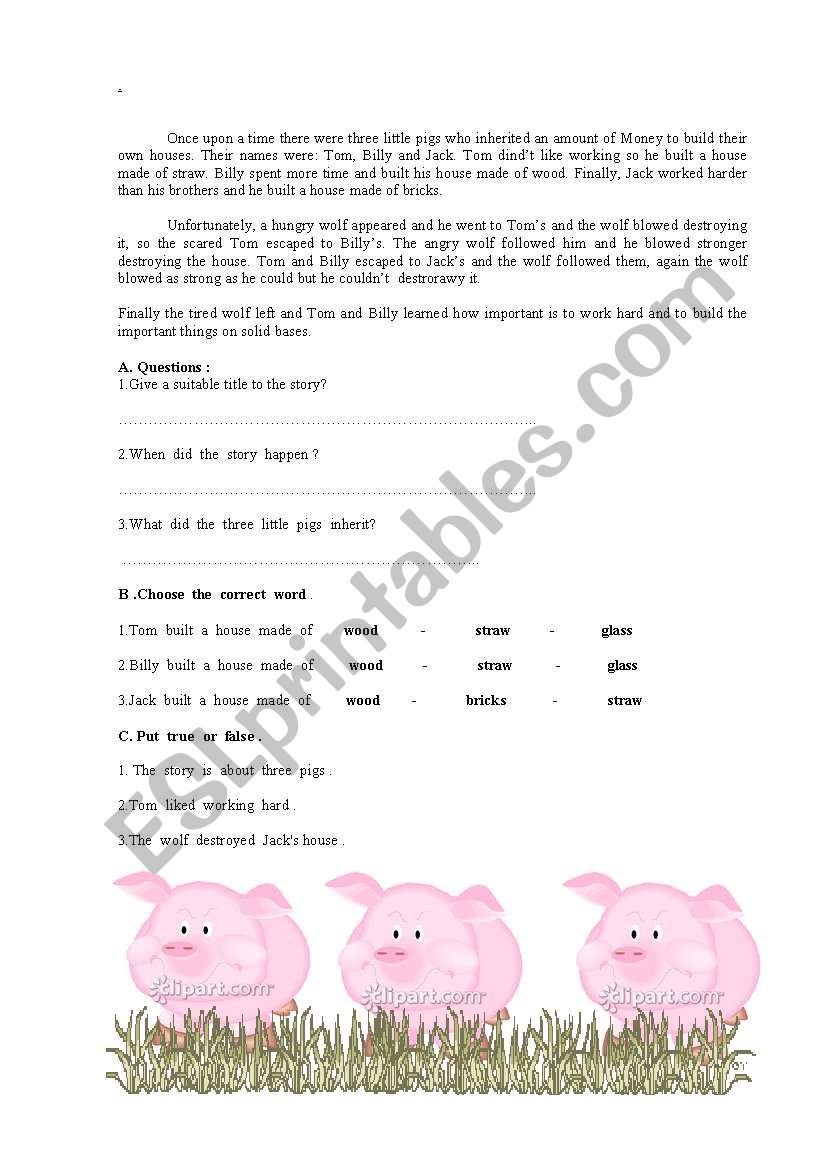 The  Three Little  Pigs  worksheet
