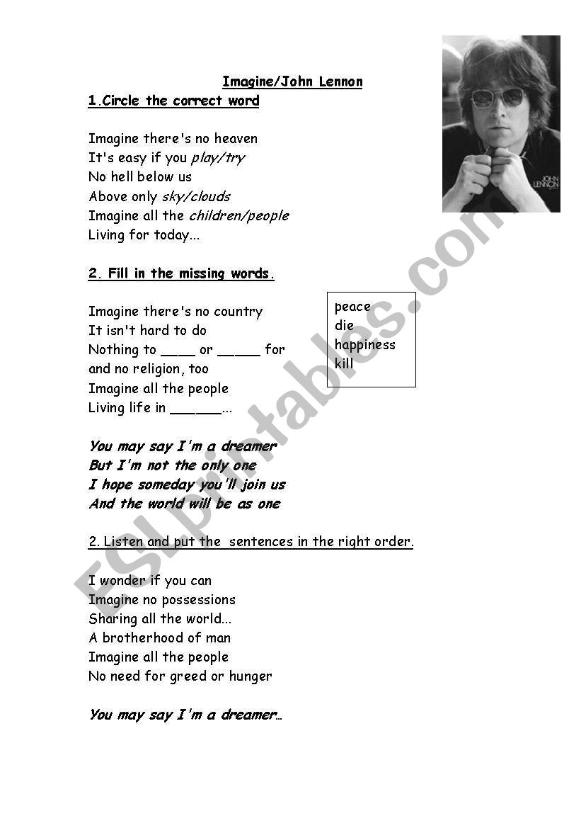 Imagine-Jhon Lennon worksheet