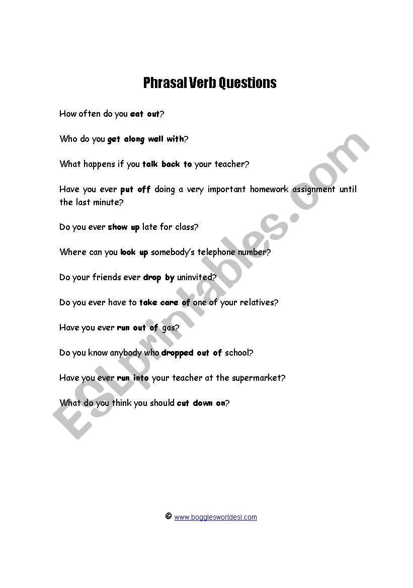 Phrasal Verbs  worksheet