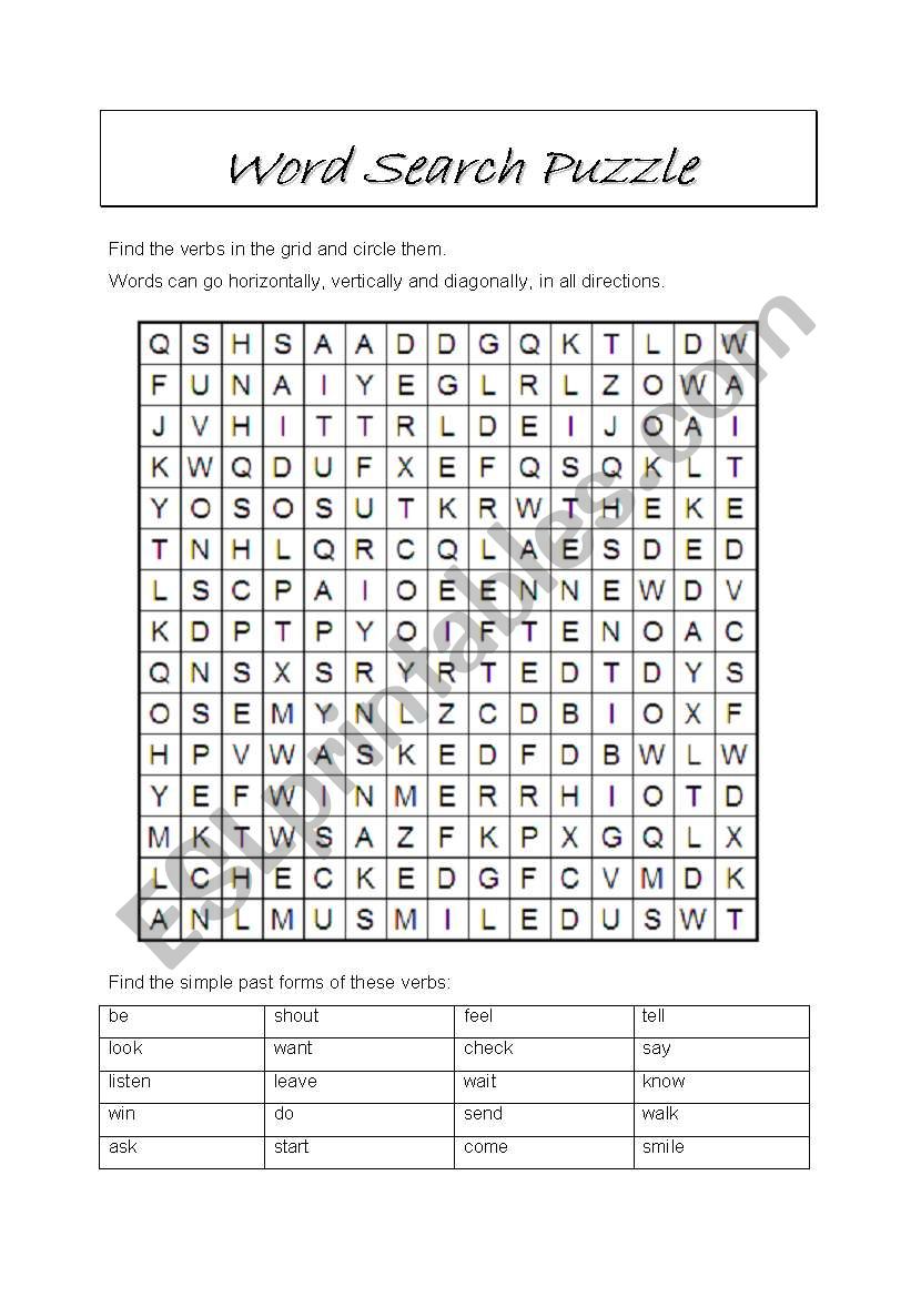 Simple Past Forms - Wordsearch Puzzle 