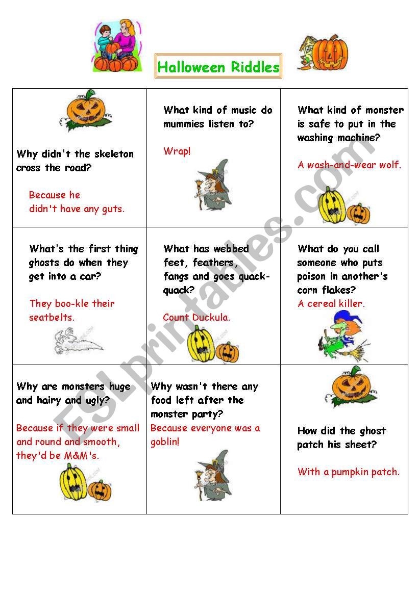 Halloween Riddles - ESL worksheet by venezababi