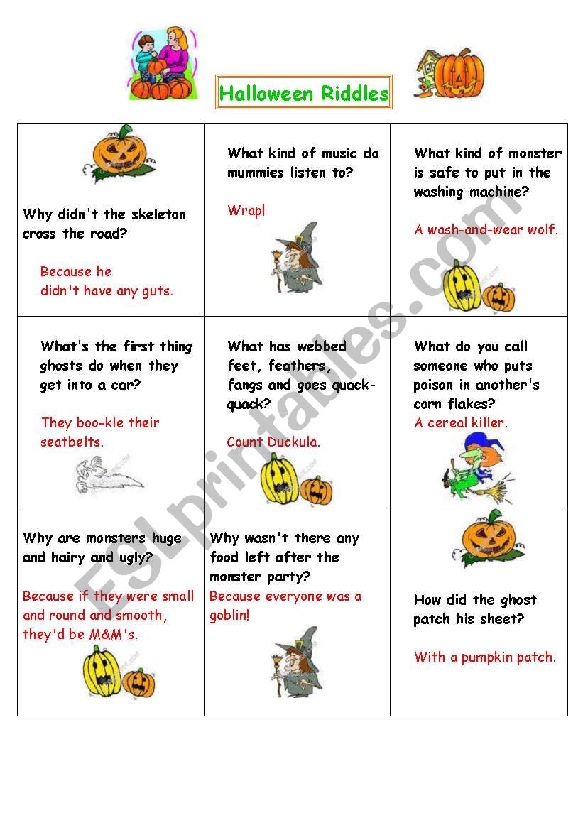 Halloween Riddles Esl Worksheet By Venezababi