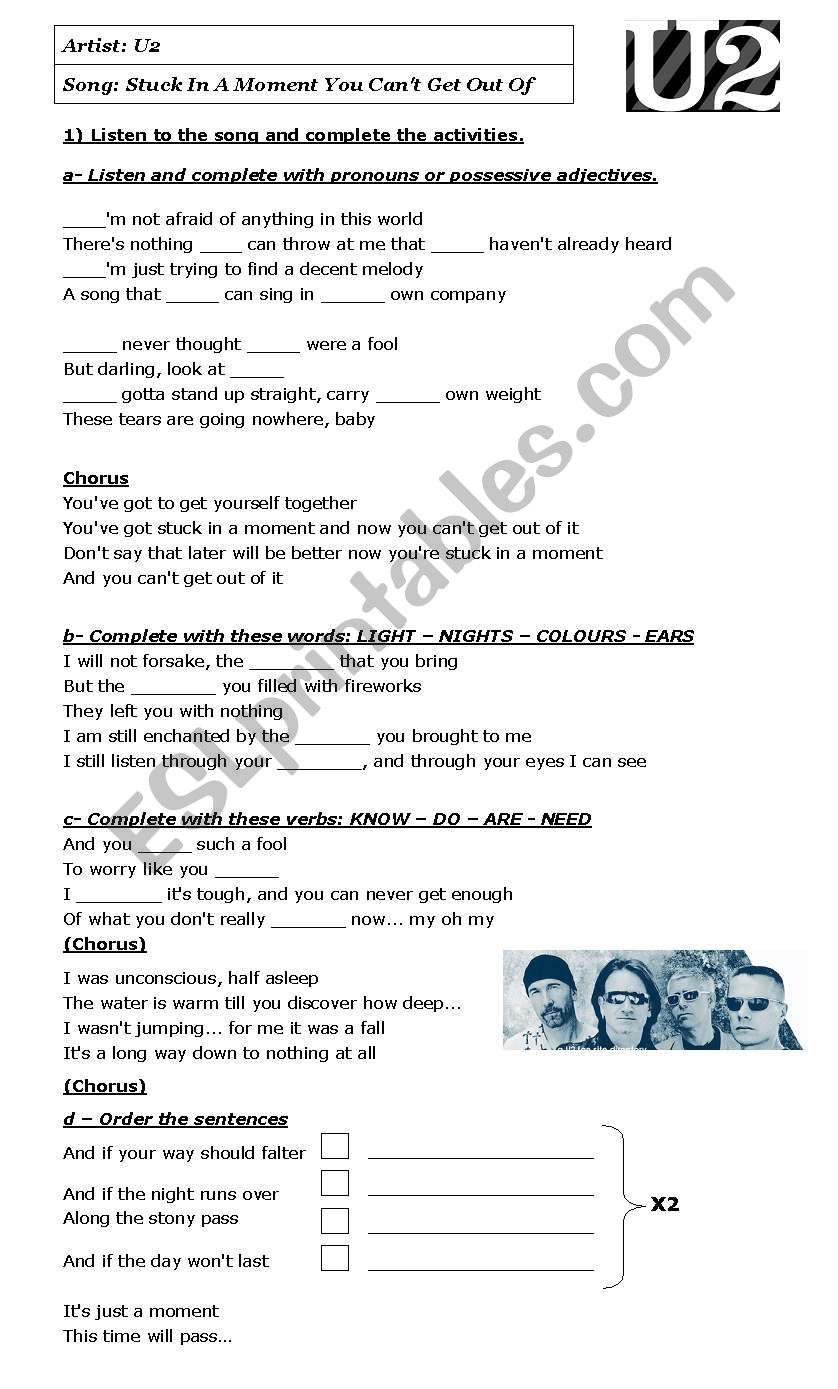 Stuck in a Moment... - U2 worksheet