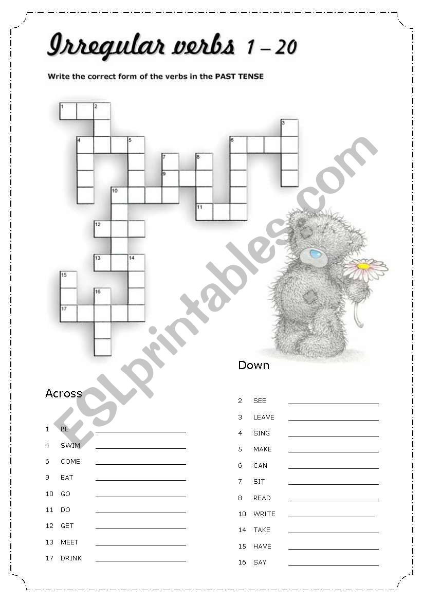 About 100 irregular verbs worksheet