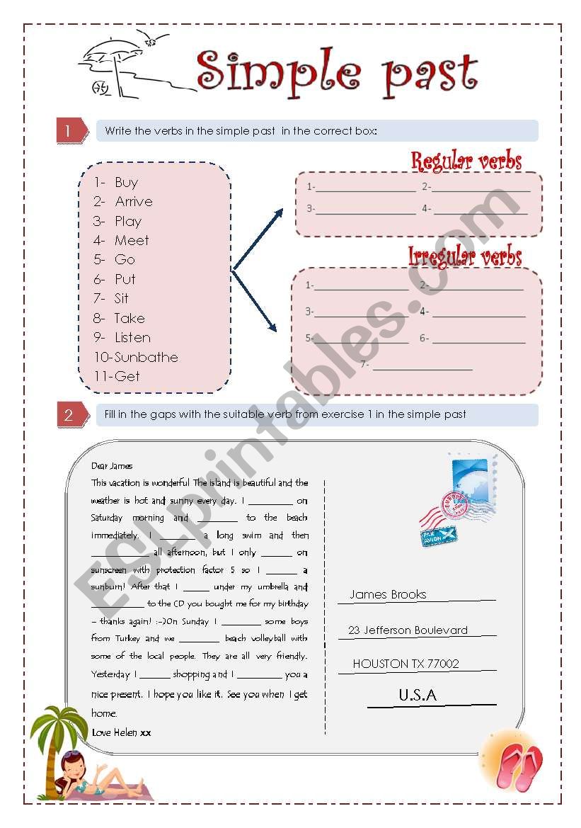 Past simple postcard worksheet