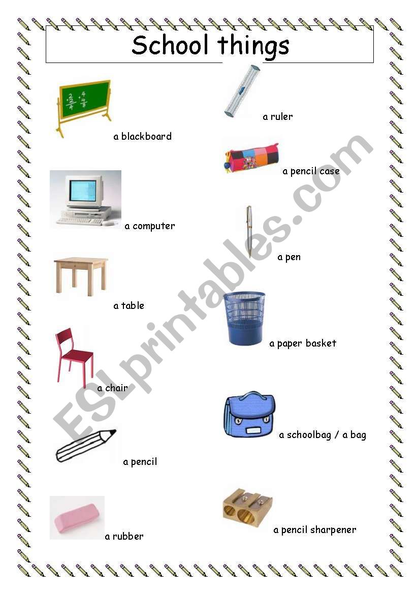 School things handout worksheet