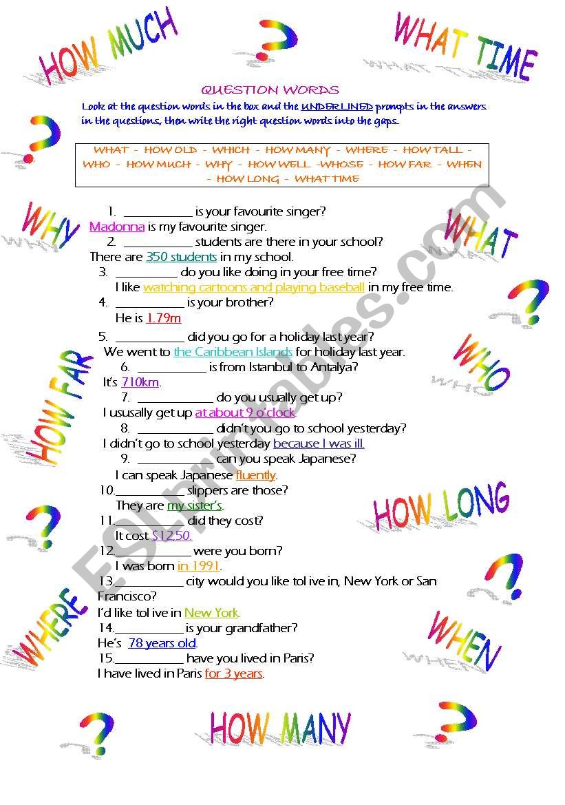 Question words worksheet