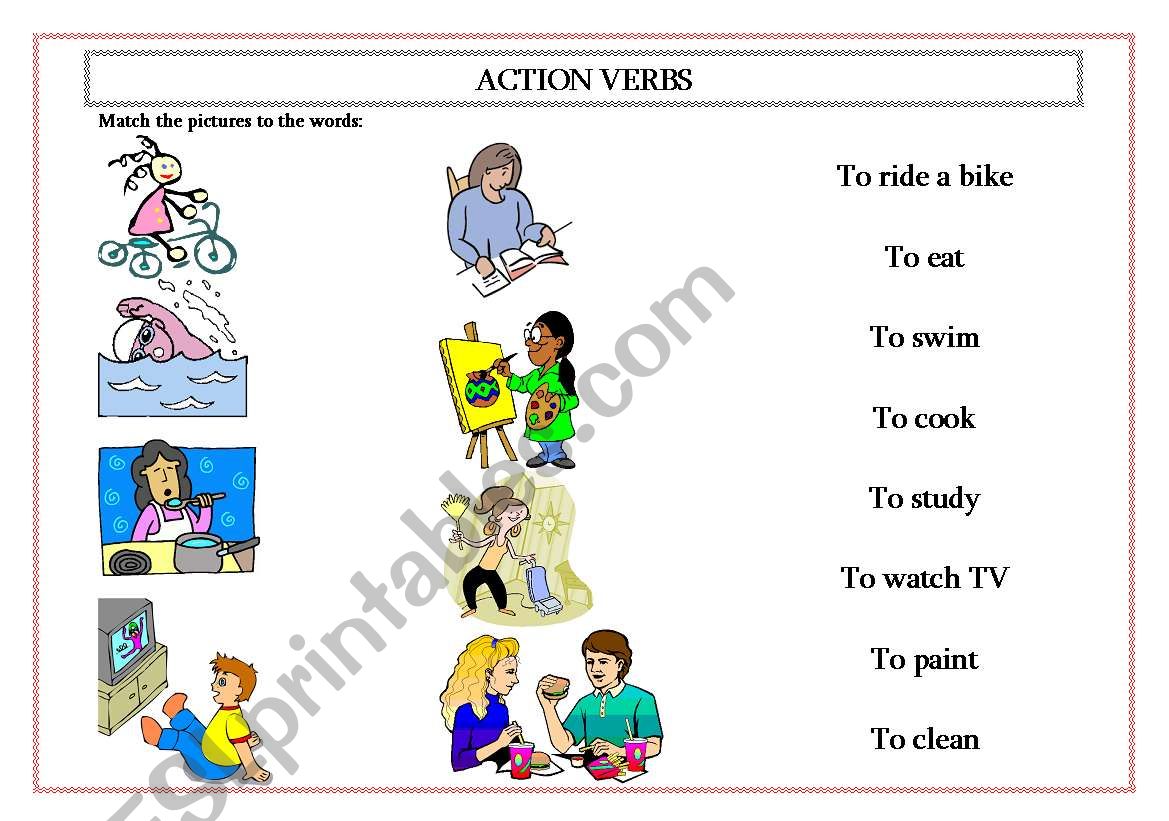 action verbs - matching worksheet