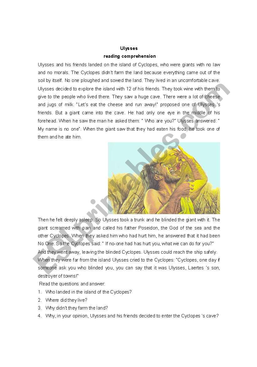 Ulysses reading comprehension worksheet