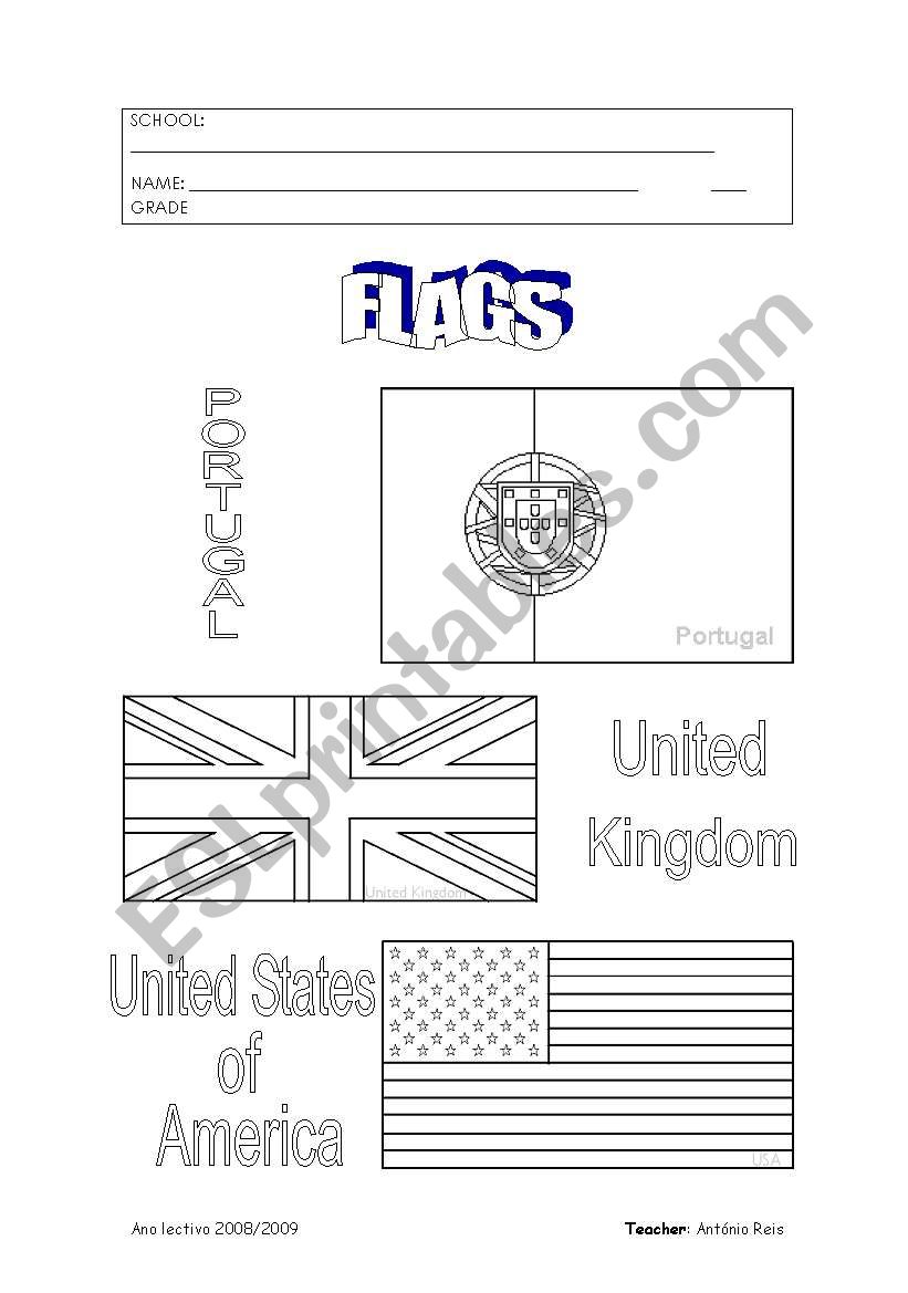 Portugal, UK and USA flags worksheet