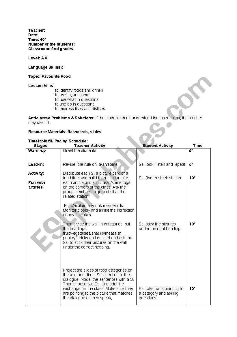 food and drink worksheet