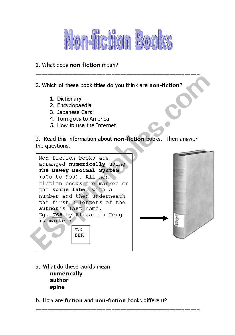 Non-fiction books worksheet