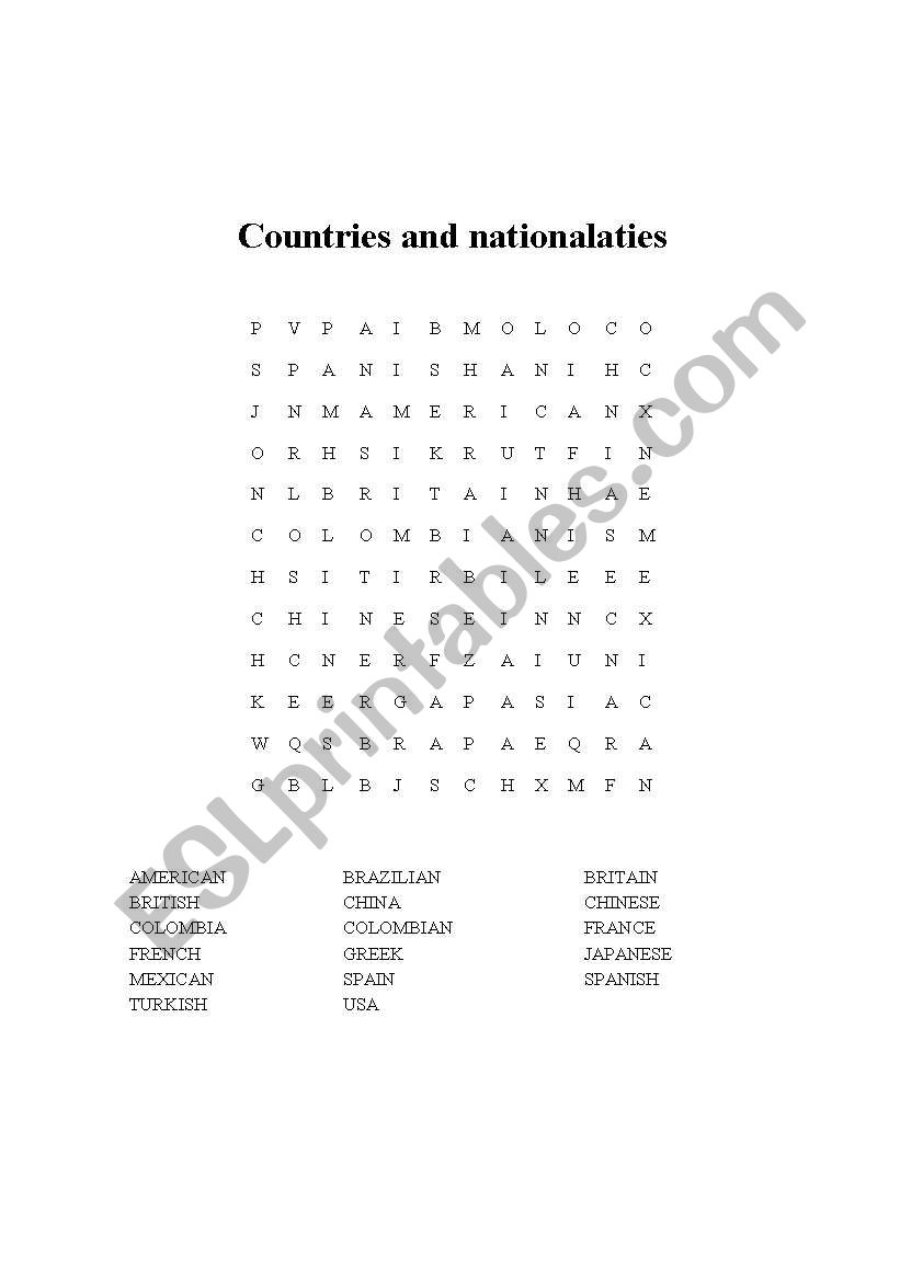 vocabulary countries and nationalatie