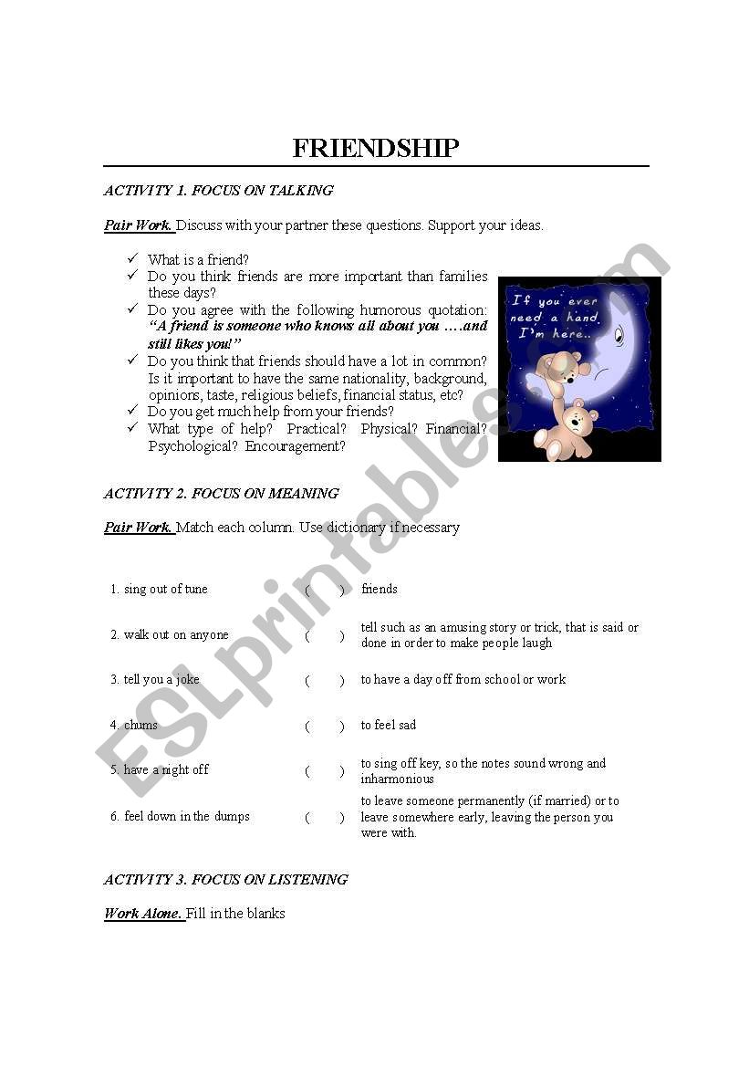 friendship  worksheet