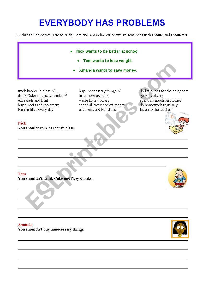 Everybody has problems worksheet