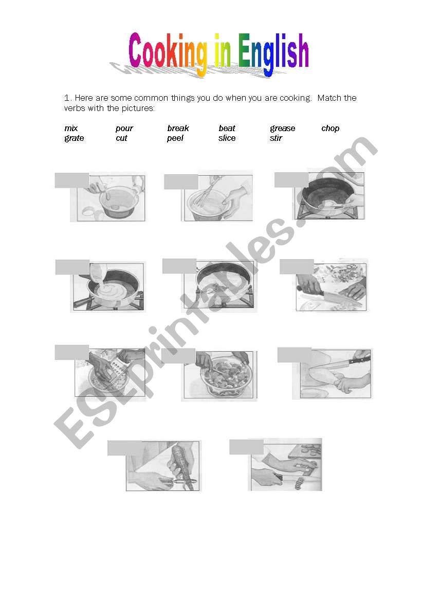 Cooking in English worksheet