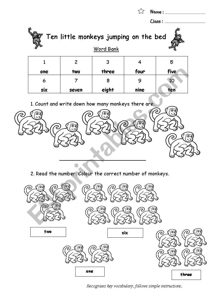 Ten little monkeys worksheet