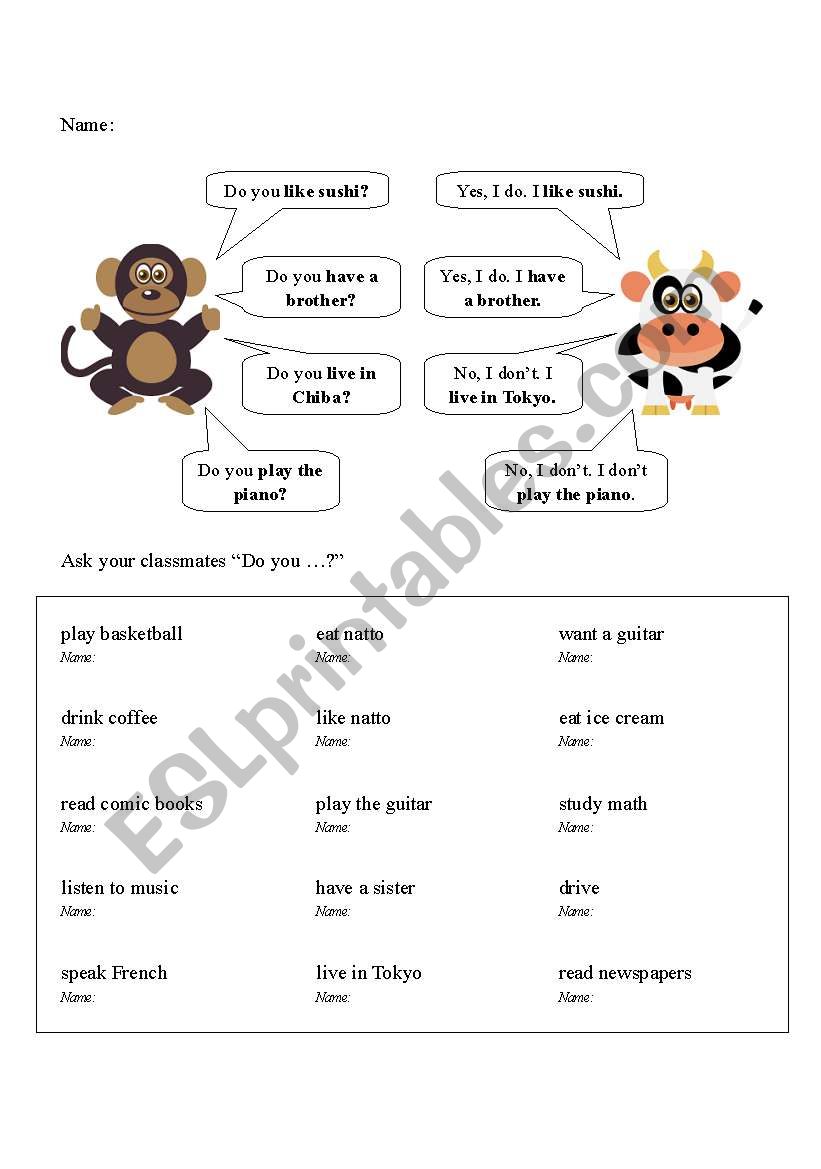 Do you ...? worksheet