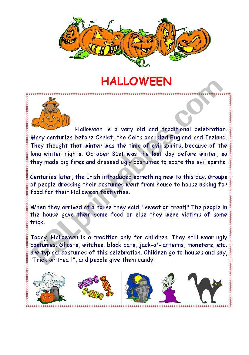 Halloween - reading and activities - ESL worksheet by venezababi